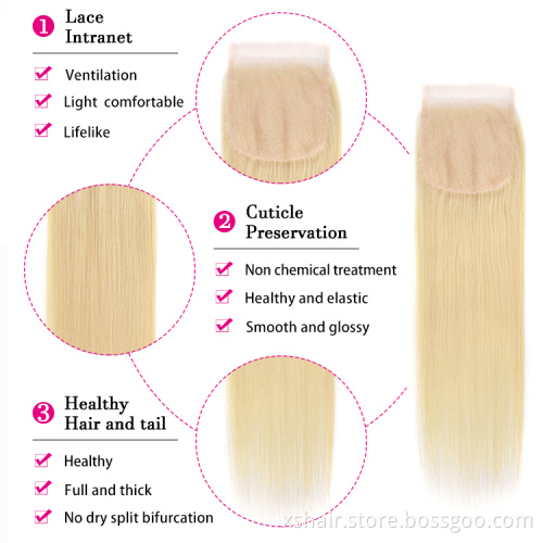 Wholesale 4x4 5x5 6x6 613 lace closure middle part closure blond color closure straight body wave